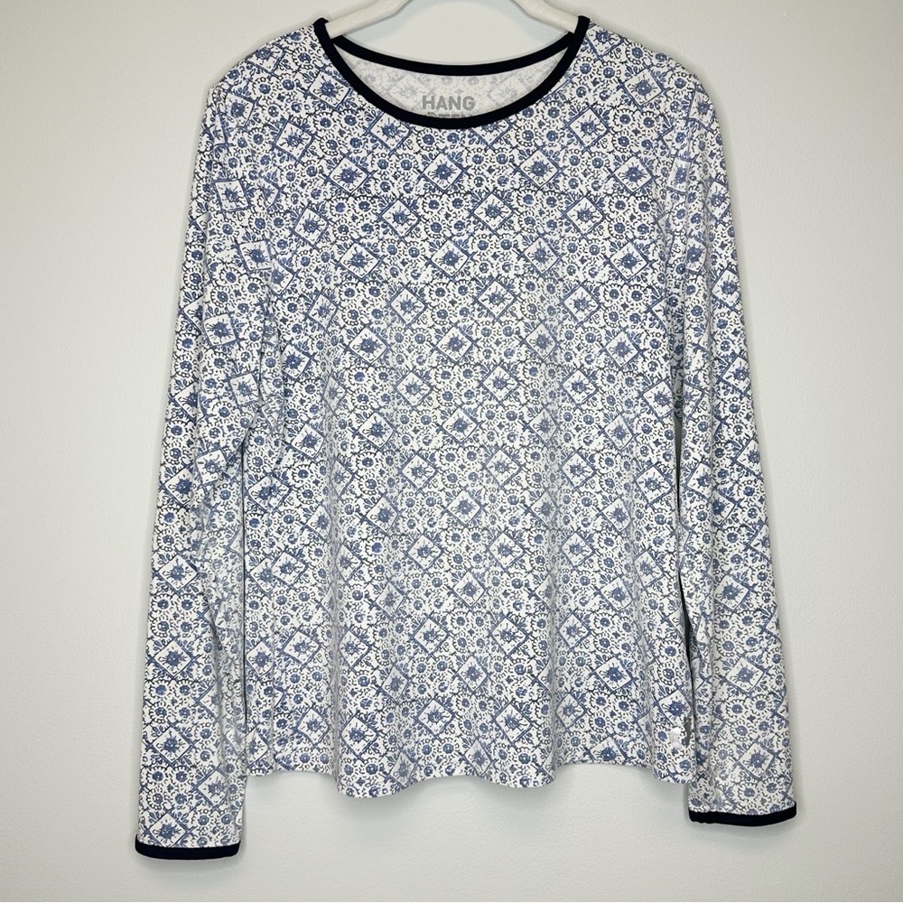 Hang Ten Blue & White Floral Long Sleeve Rash Guard Sun Shirt Women’s Medium